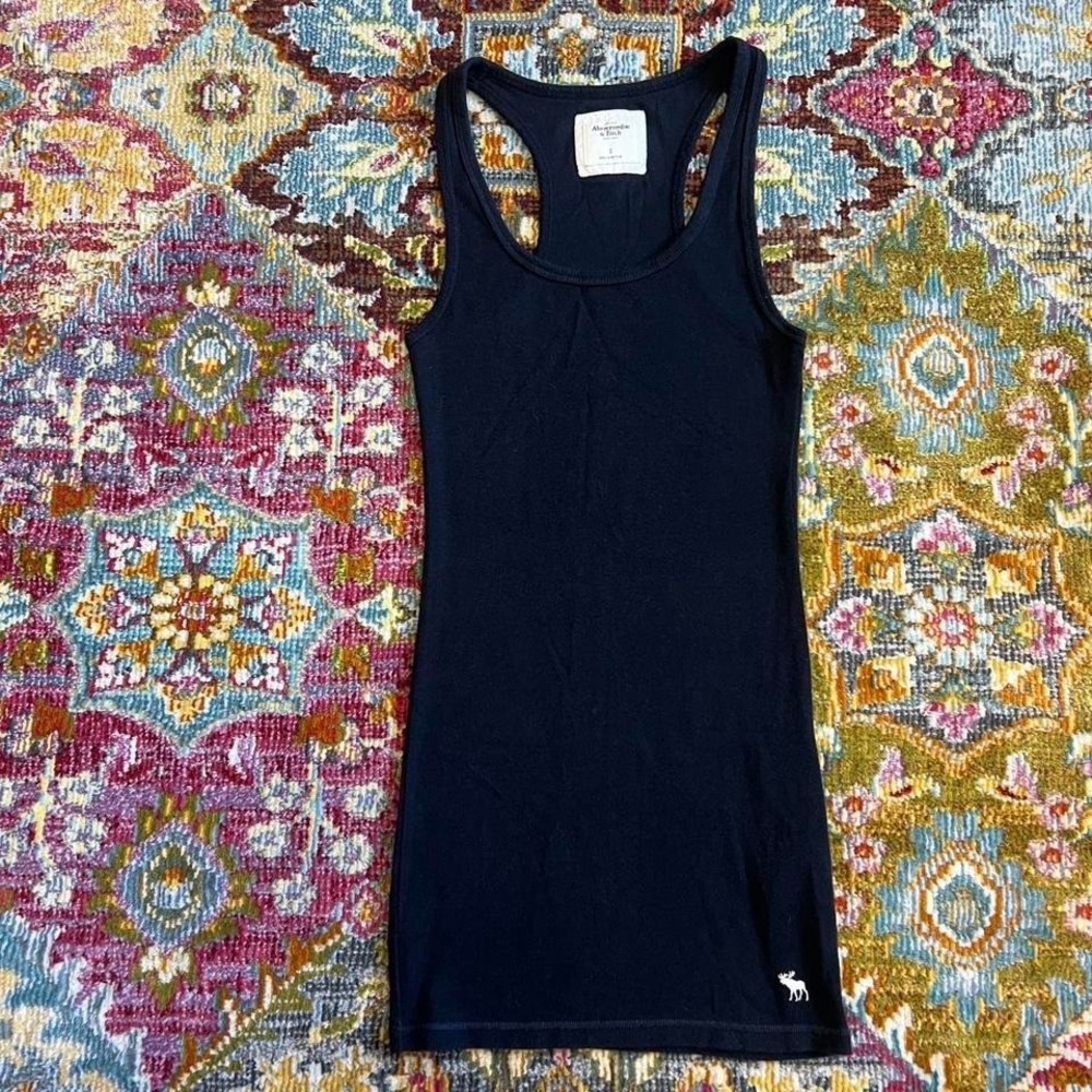Abercrombie‎ & Fitch Y2K Vintage Blue Tank Top Long Layering Womens S Moose Logo